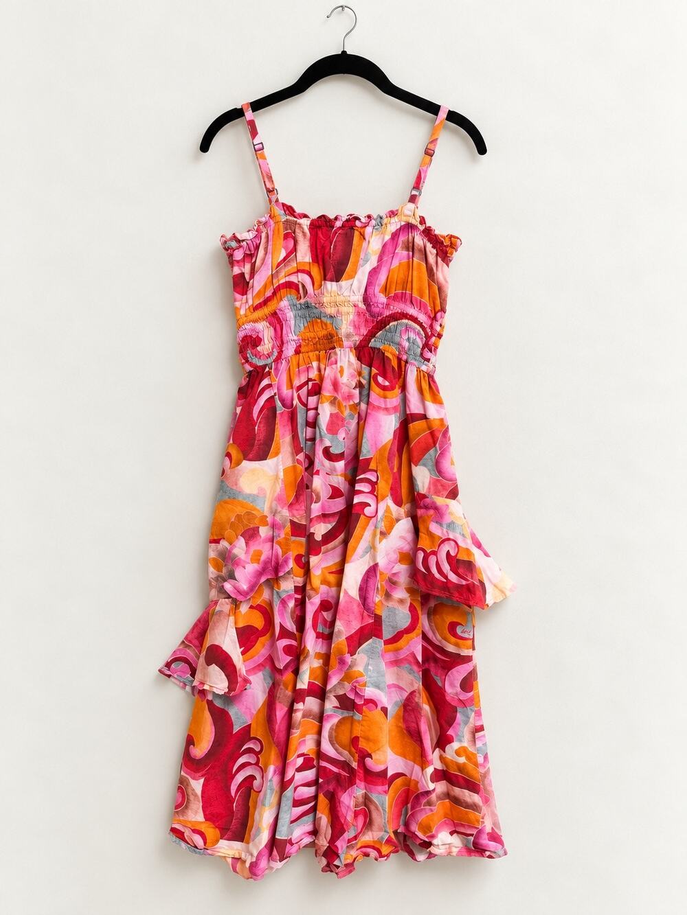 CHUFY Kathmandu Heights Pink Orange Printed Strappy Maxi Dress M